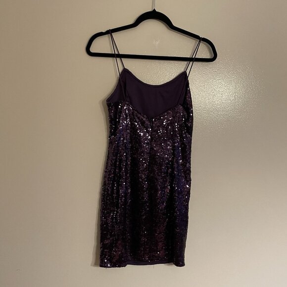 Lulus Women S Holiday Bring It Purple Sequin Spaghetti Straps Bodycon Mini Dress - Picture 9 of 11